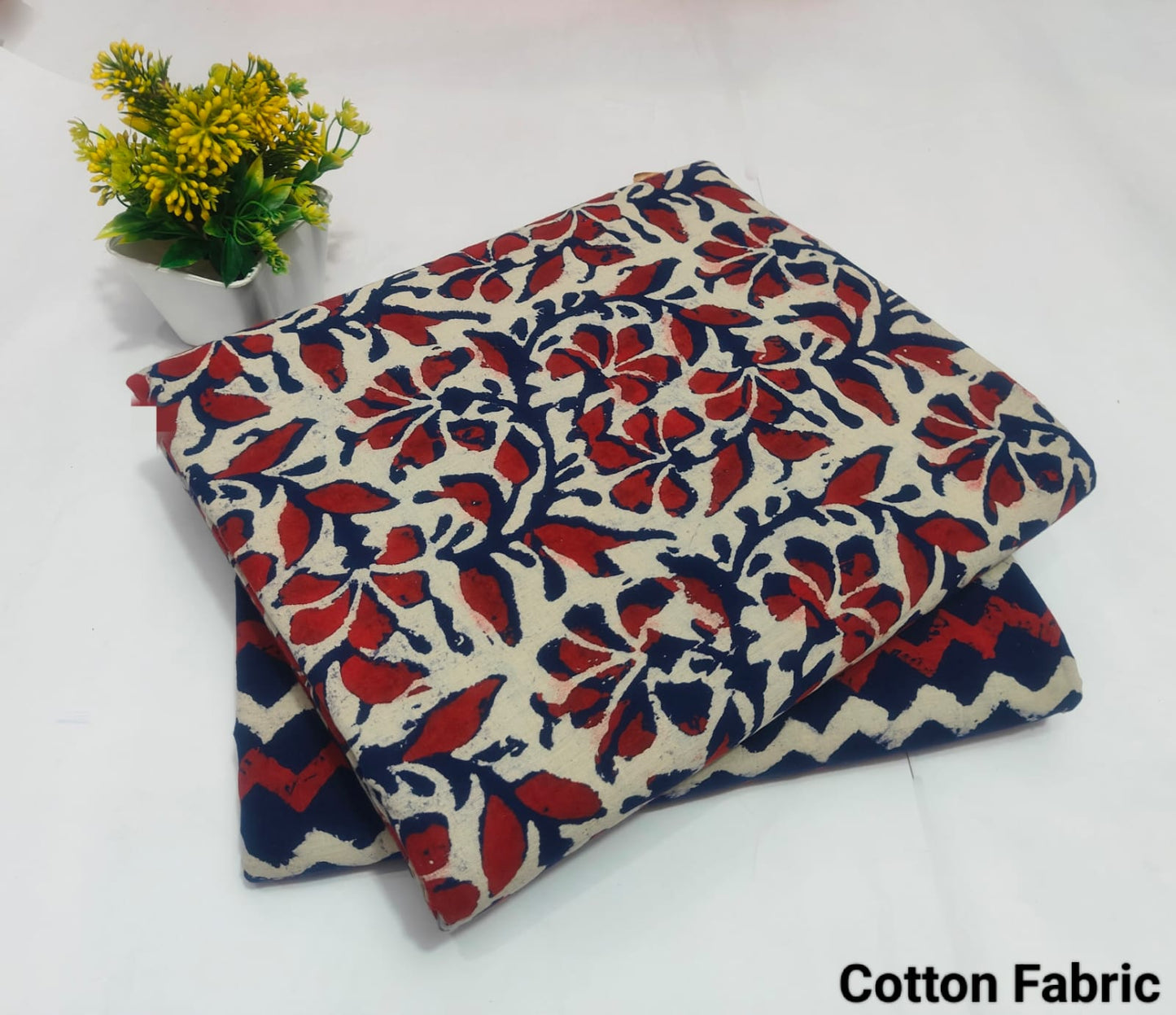 Cream Base Red Blue Floral Cotton Fabric – Printed Dress Material for Women (BFTB64)