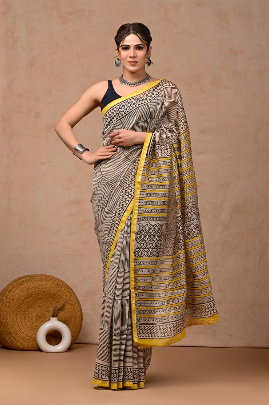 New Designer Hand Block Print Chanderi Silk Saree(BFCS14)
