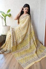 Traditional Authentic Hand Block Printed Pure Organic Cotton Sarees With matching Blouse(BFCS34)