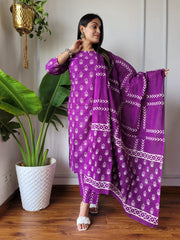 New Exclusive Collection of Hand Block Printed Stitched Cotton Suits With Cotton Dupatta in Beautiful Colours(BFSCS30)