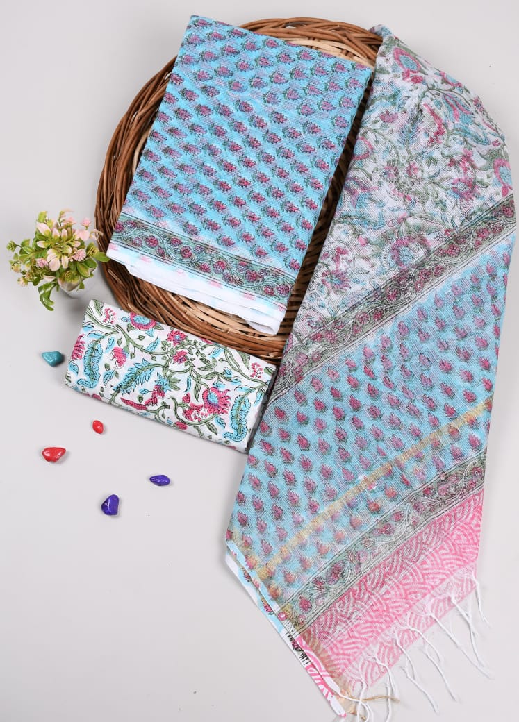 Premium Sanganeri Printed kota Suit With Kota Doria Duppta(BFFKO63)