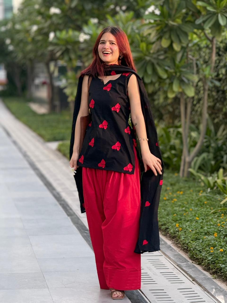 Black & Red Heart Embroidered 3-Piece Suit Set