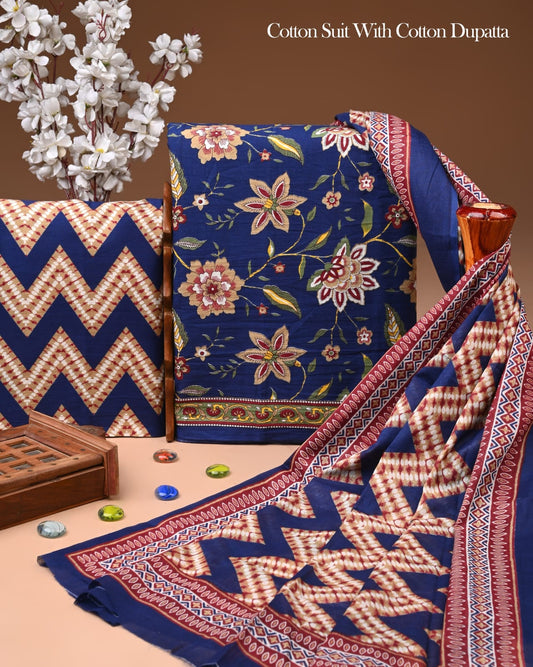 Exclusive Hand Block Cotton Suit With Cotton Dupatta