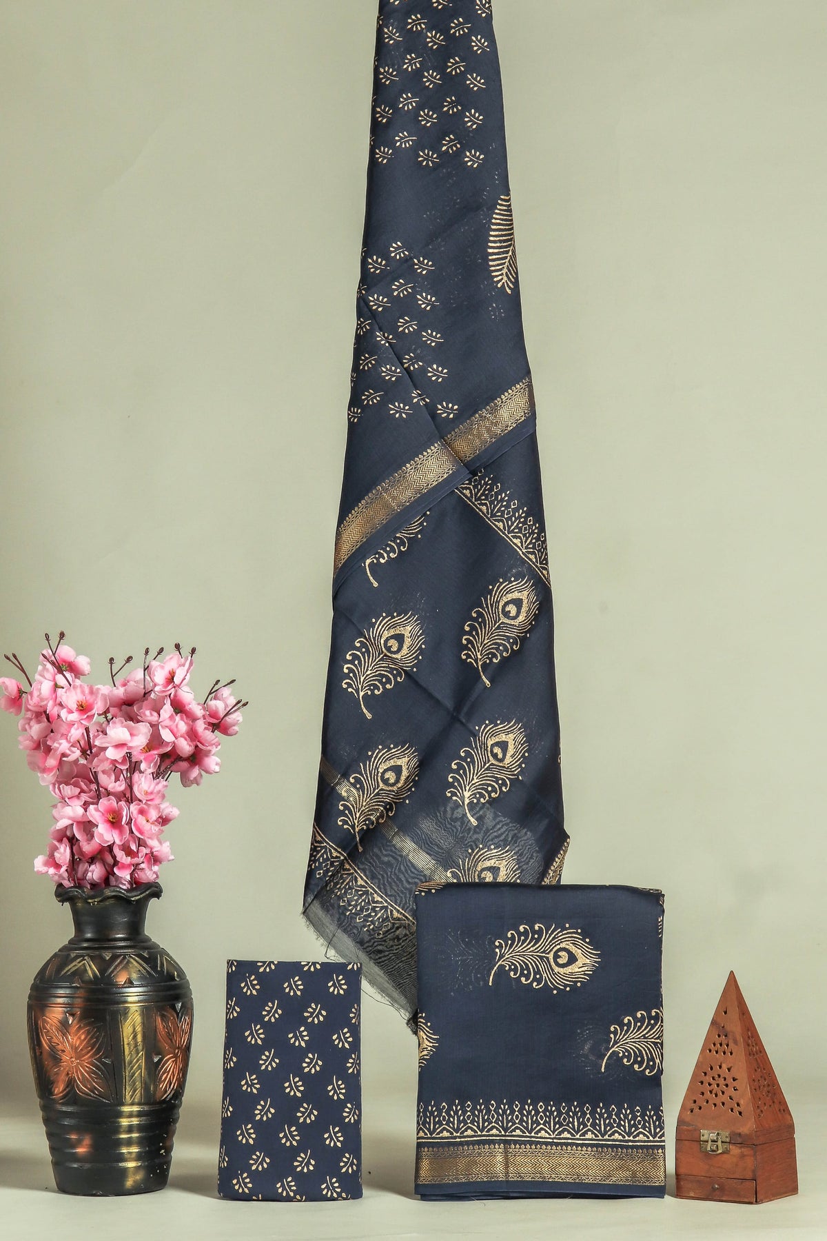 Premium Hand Block Printed Maheshwari Silk Suit(BFMAH50)