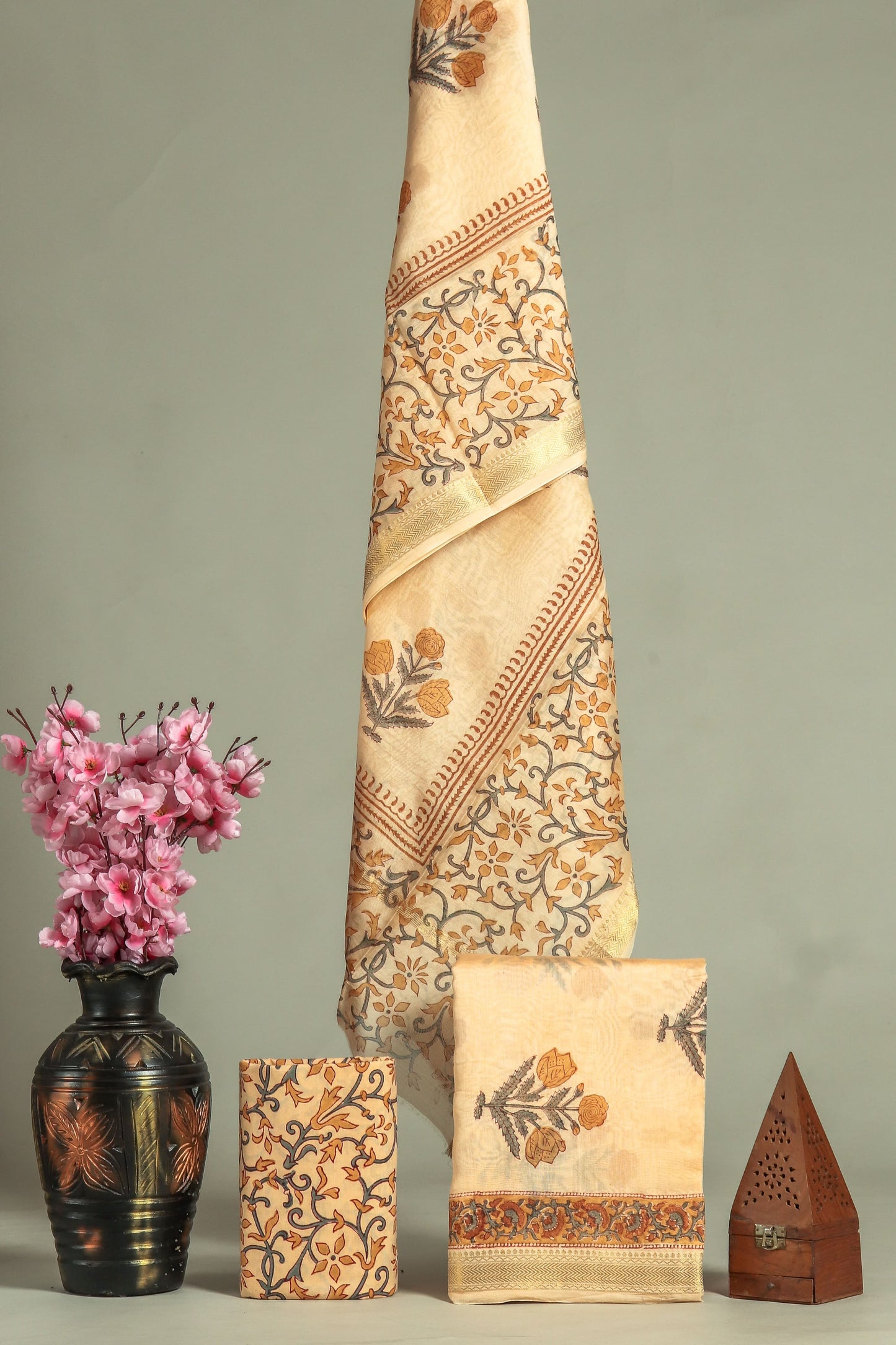 Premium Hand Block Printed Maheshwari Silk Suit(BFMAH35)