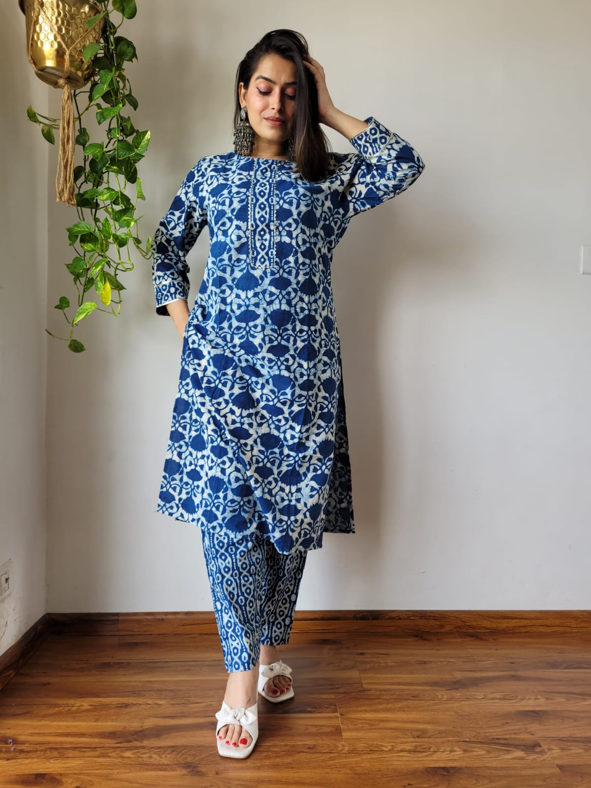 Indigo Printed Cotton Kurta Pant Set for Women | Stylish Daily Wear Ethnic