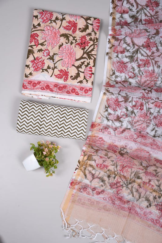 Premium Sanganeri Printed Cotton Suit With Kota Doria Duppta(BFCOTKD26)