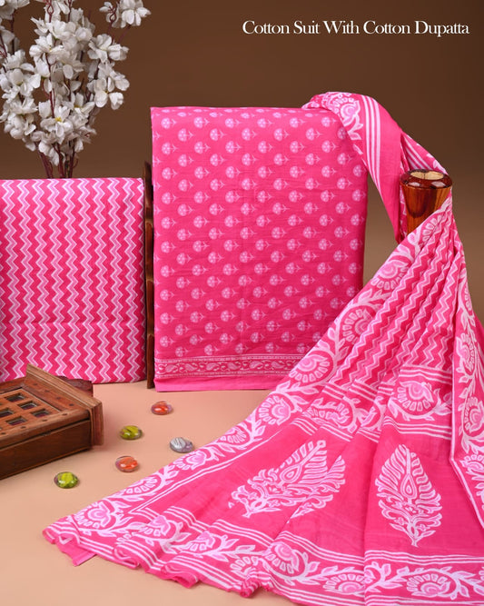 Exclusive Hand Block Cotton Suit With Cotton Dupatta(BFCOT187)