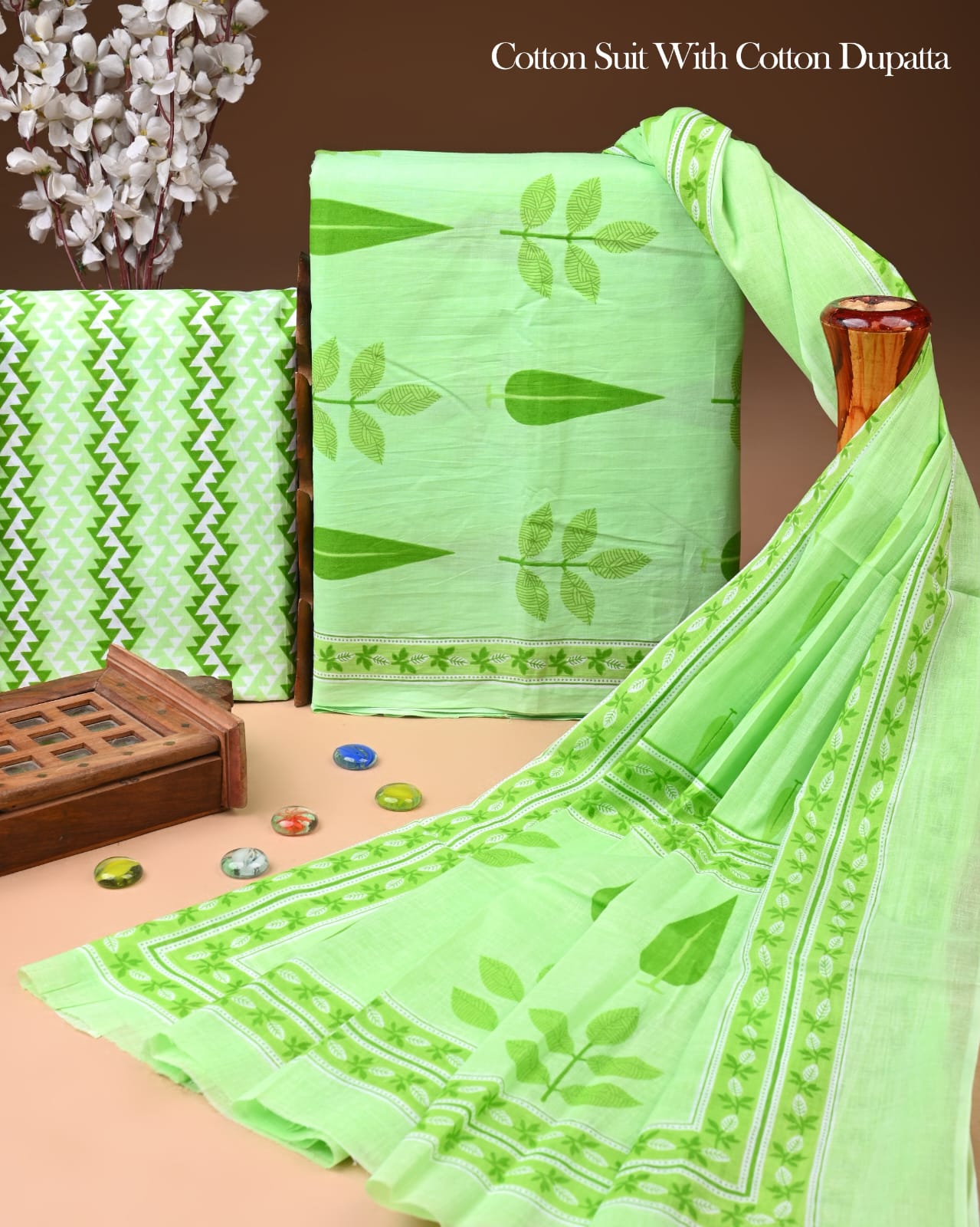 Exclusive Hand Block Cotton Suit With Cotton Dupatta(BFCOT198)