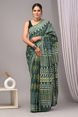 Traditional Authentic Hand Block Printed Pure Organic Cotton Sarees With matching Blouse