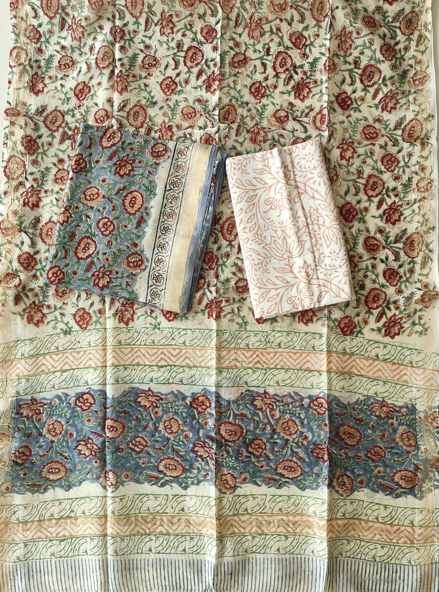 Premium Hand Block Printed Maheshwari Silk Suit(BFMAH72)