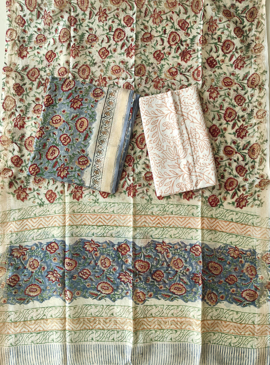 Premium Hand Block Printed Maheshwari Silk Suit(BFMAH72)