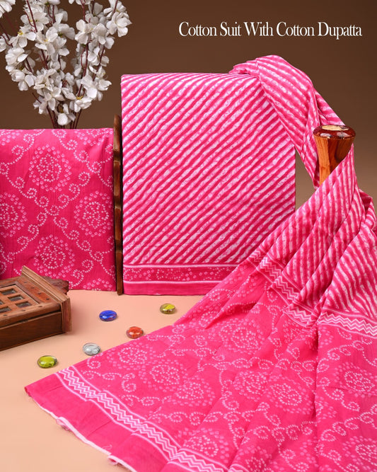 Exclusive Hand Block Cotton Suit With Cotton Dupatta(BFCOT162)