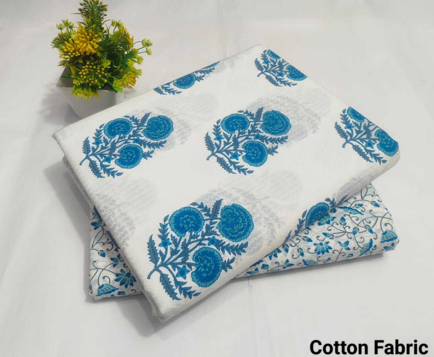 White Blue Floral Cotton Fabric (BFTB113)
