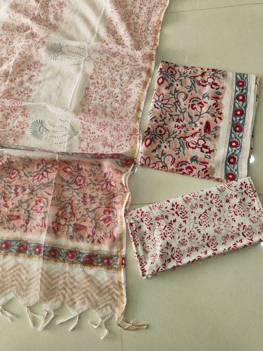 Premium Sanganeri Printed Cotton Suit With Kota Doria Duppta