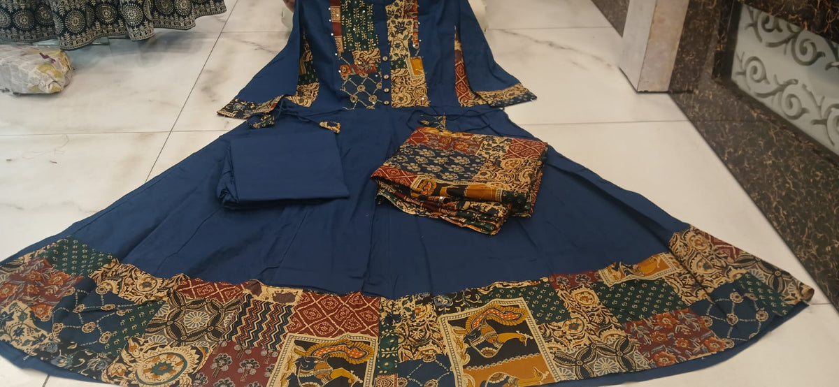Navy Blue Premium Cotton Anarkali Suit for Women