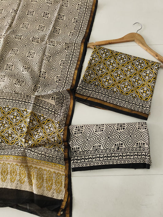 EXCLUSIVE HAND BLOCK CHANDERI SILK SUIT SET WITH CHANDERI DUPATTA