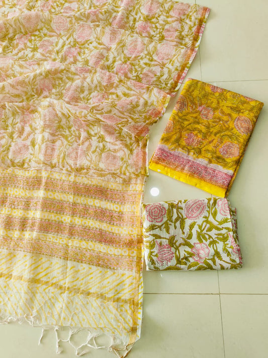 Premium Sanganeri Printed kota Suit With Kota Doria Duppta