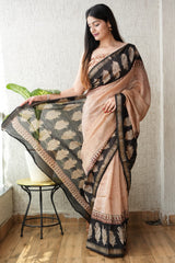 New Designer Hand Block Print Maheshwari Silk Saree (BFMSARE37)