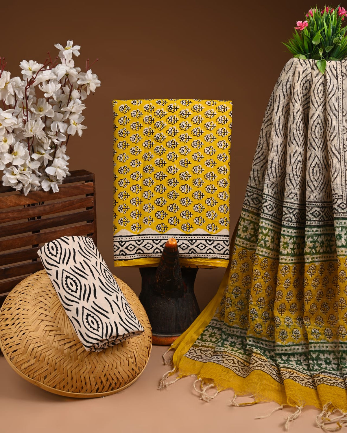 Premium Sanganeri Printed Cotton Suit With Kota Doria Dupatta
