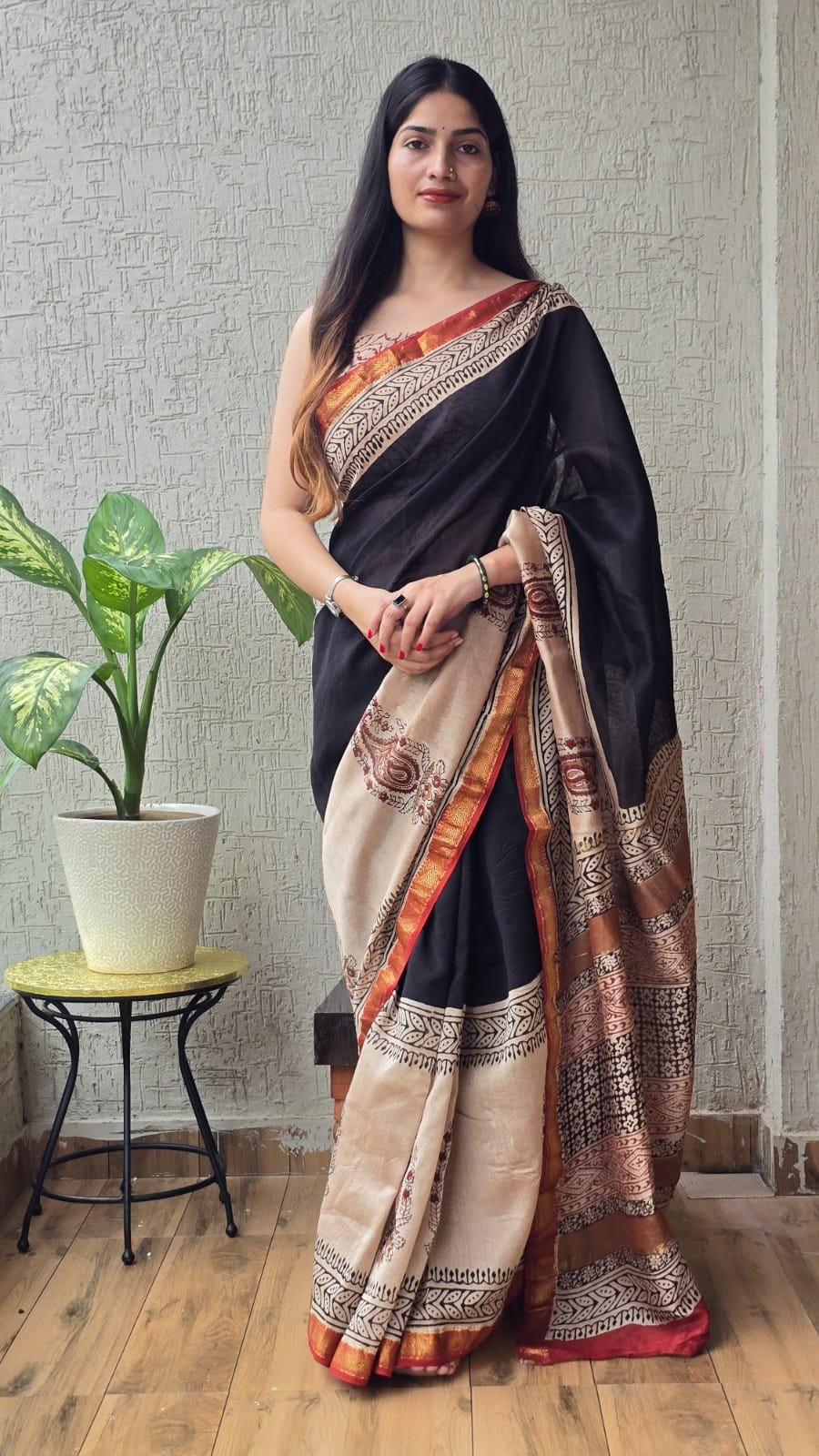 New Designer Hand Block Print Maheshwari Silk Saree (BFMSARE77)