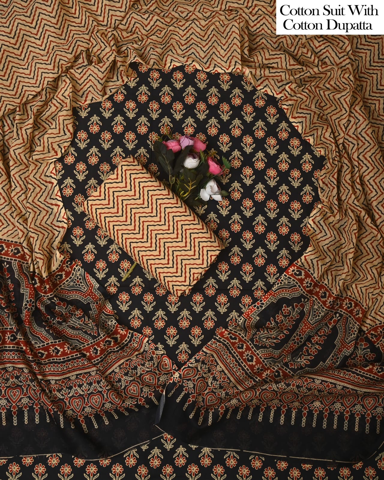 Exclusive Hand Block Cotton Suit With Cotton Dupatta(BFCOT190)
