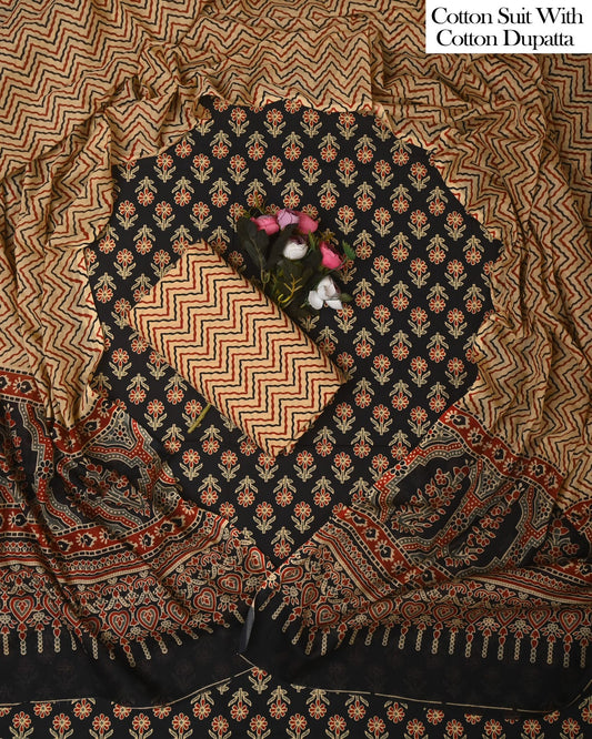 Exclusive Hand Block Cotton Suit With Cotton Dupatta(BFCOT190)