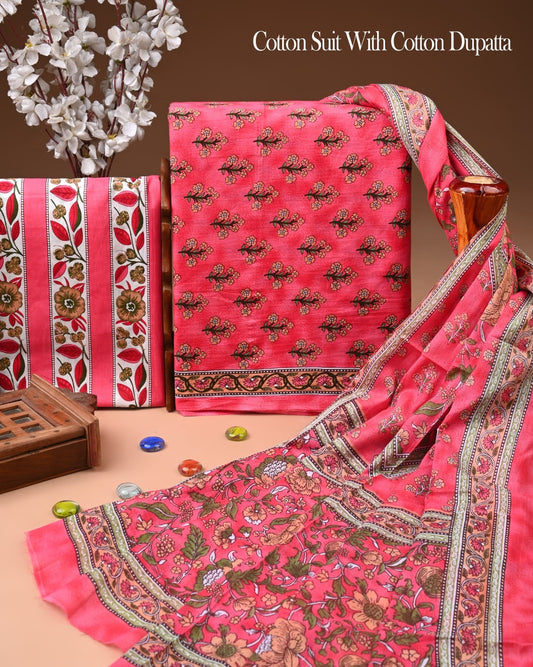 Exclusive Hand Block Cotton Suit With Cotton Dupatta(BFCOT104)