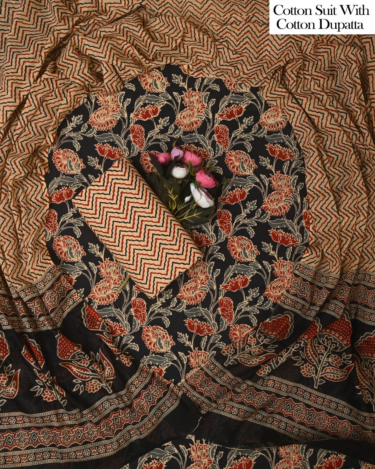 Exclusive Hand Block Cotton Suit With Cotton Dupatta(BFCOT175)
