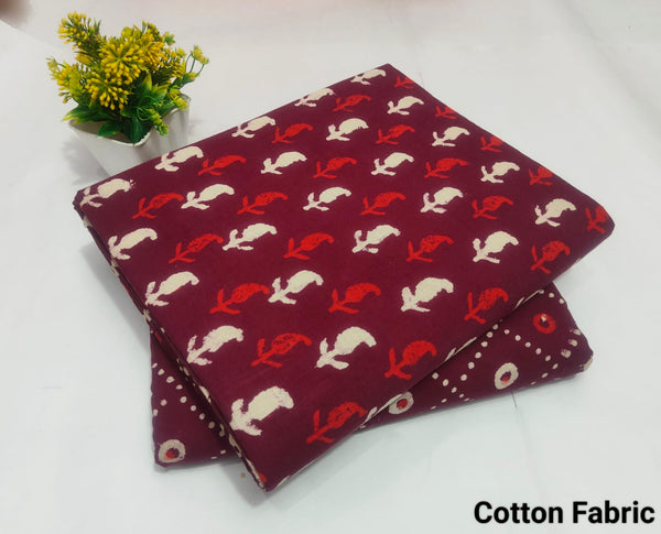 Maroon Bird Printed Cotton Fabric – Designer Soft Cotton Dress Material(BFTB101)