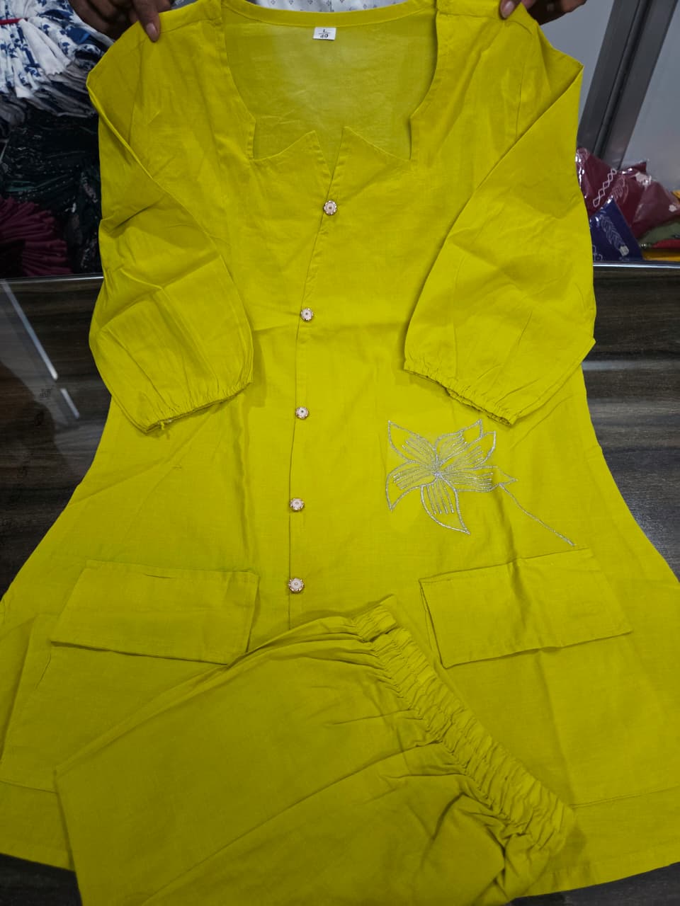Chic Lime Yellow Cotton Co-ord Set | Embroidered Floral Summer Outfit