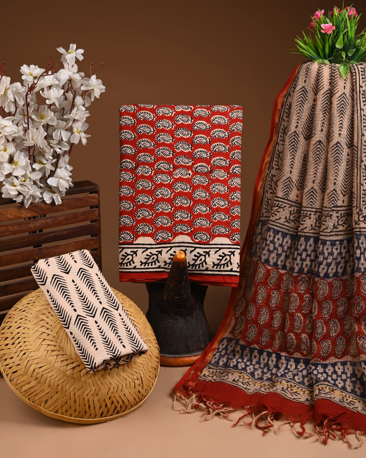 Premium Sanganeri Printed Cotton Suit With Kota Doria Dupatta