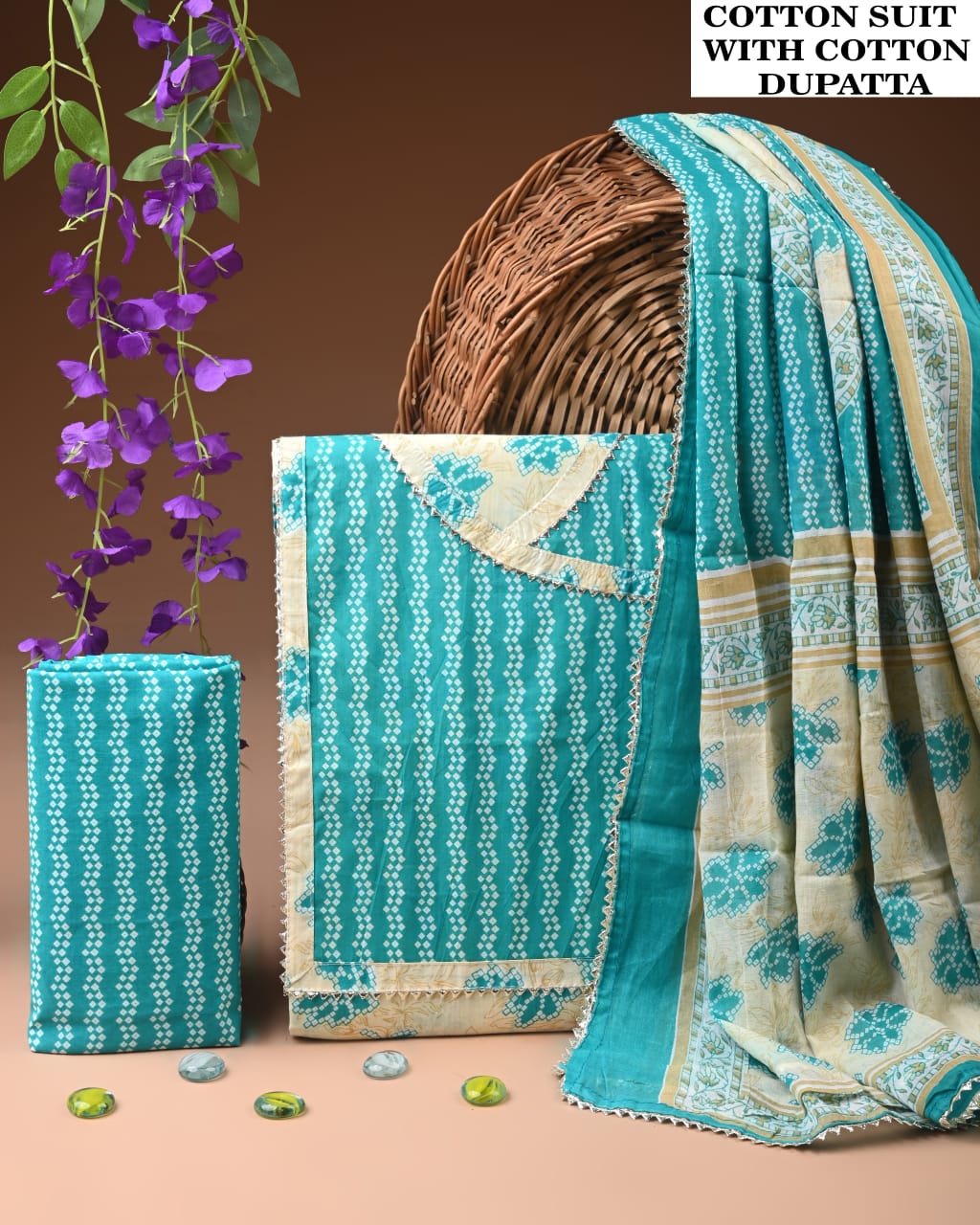 PREMIUM GOTA PATTI COTTON SUIT SET WITH COTTON DUPATTA(BFCOTGH125)