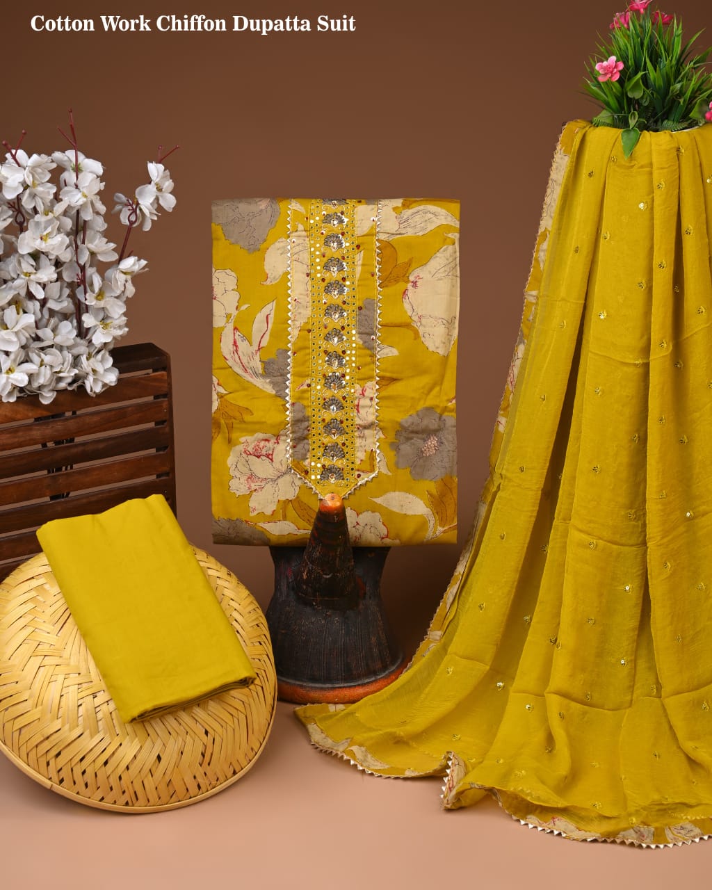 PREMIUM GOTA PATTI COTTON SUIT SET WITH CHIFFON DUPATTA(BSCOTGC37)