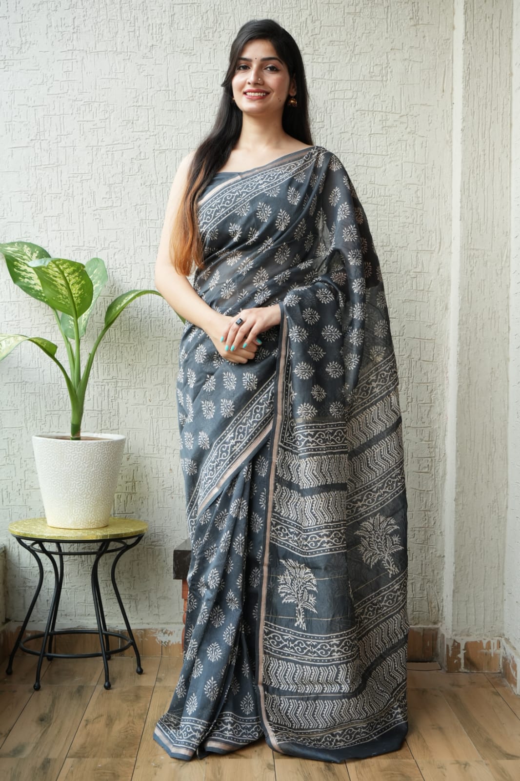 New Designer Hand Block Print Chanderi Silk Saree(BFCS46)