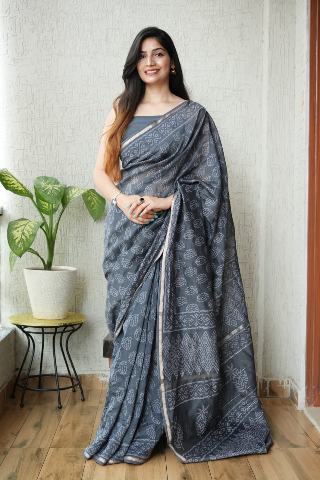 New Designer Hand Block Print Chanderi Silk Saree(BFCS09)