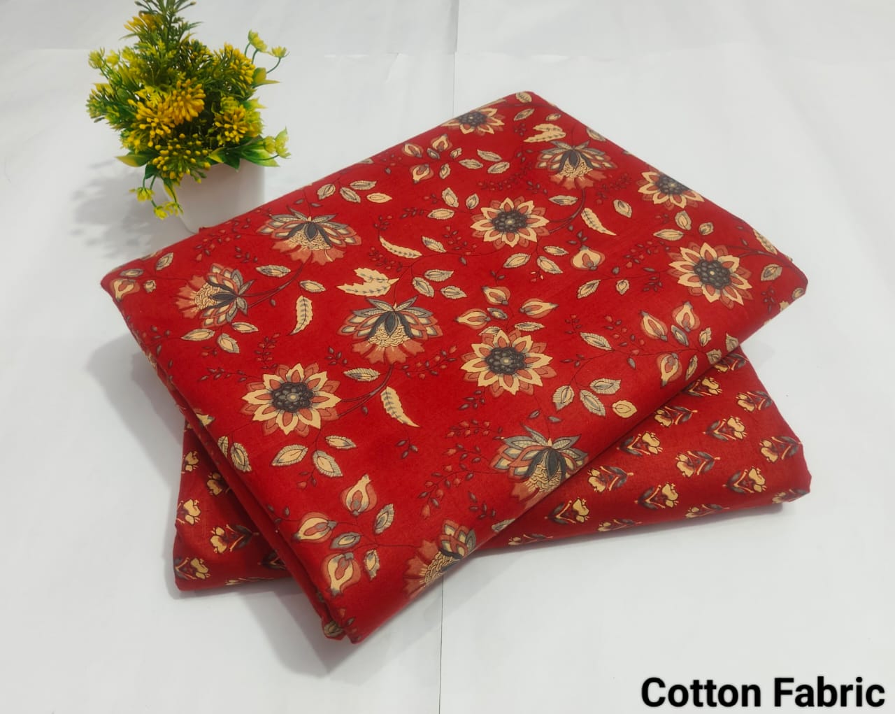Red Floral Print Cotton Fabric – Stylish Ethnic Dress Material (BFTB15)