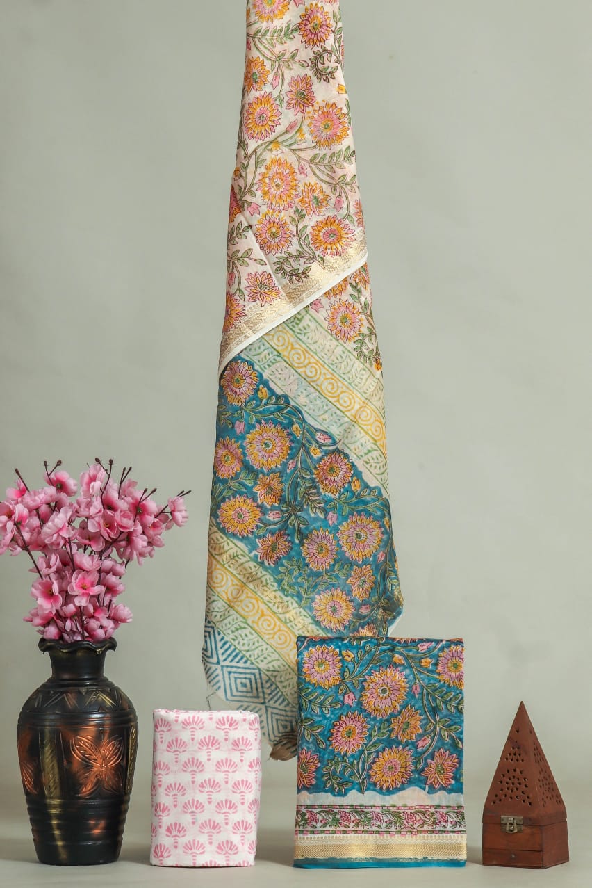 Premium Hand Block Printed Maheshwari Silk Suit (BFMAH06)