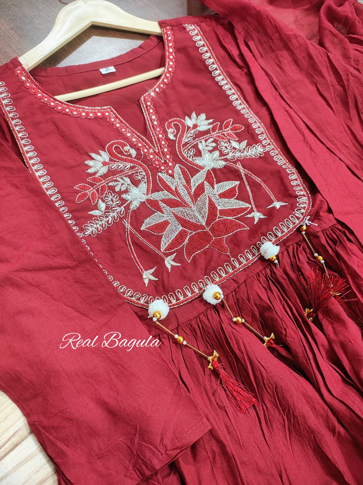 Maroon Embroidered Anarkali 3-Piece Suit Set |