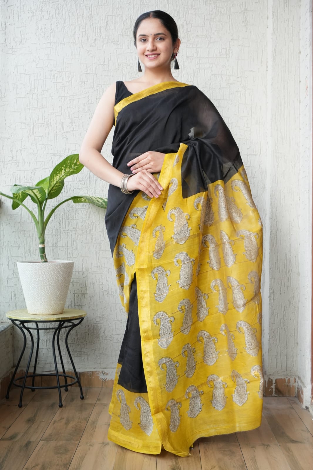 New Designer Hand Block Print Maheshwari Silk Saree (BFMSARE70)