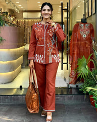 New launch
coord - set for summer  

Premium cotton 60*60  top with beautiful embroidery work

Paired up with premium cotton  pant with   embroidery work