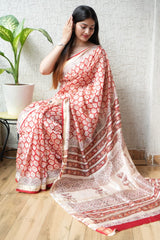 New Designer Hand Block Print Maheshwari Silk Saree (BFMSARE32)