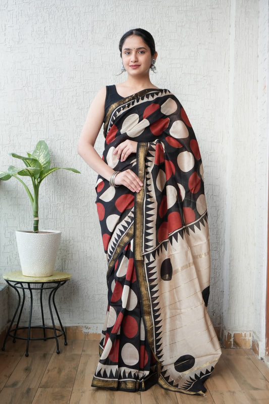 New Designer Hand Block Print Maheshwari Silk Saree (BFMSARE68)
