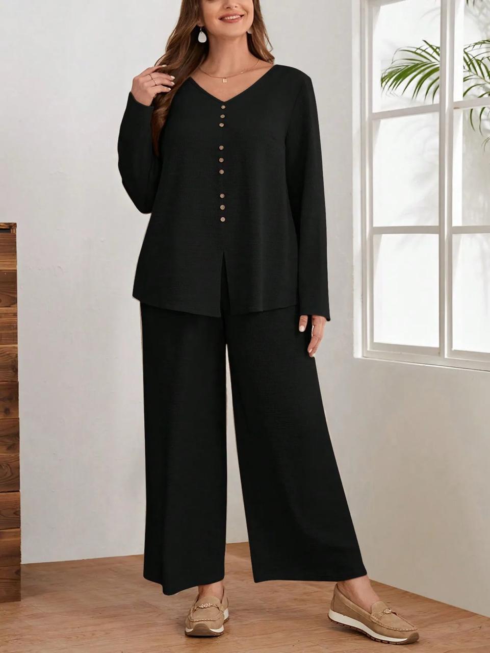 Black Cotton Flex Co-Ord Set for Women | Elegant Kurta Pant Set for Office Wear