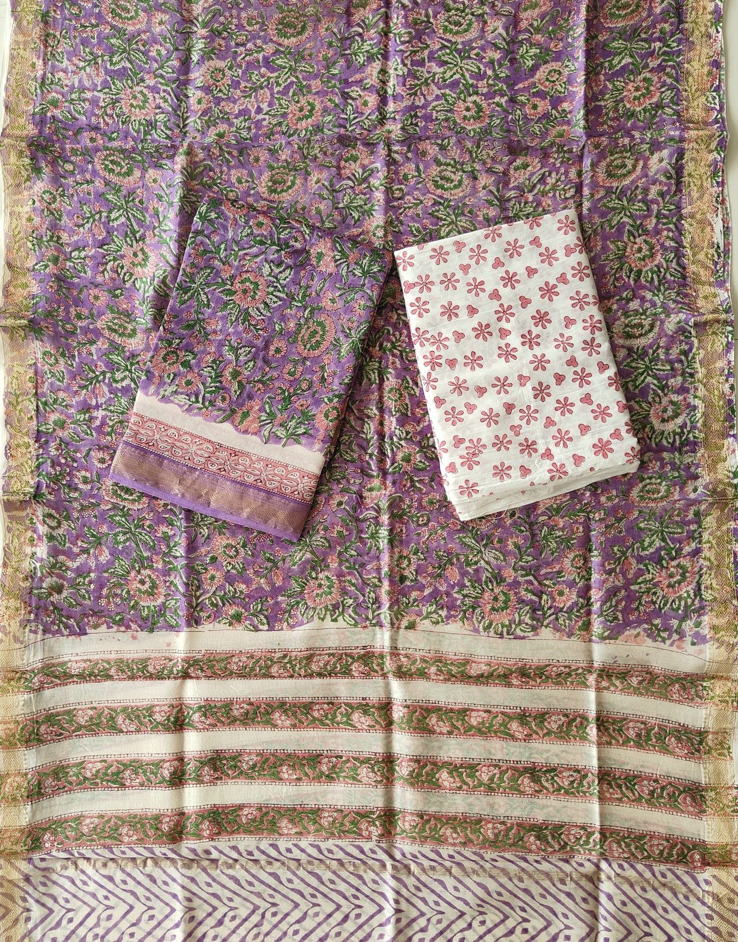 Premium Hand Block Printed Maheshwari Silk Suit(BFMAH96)
