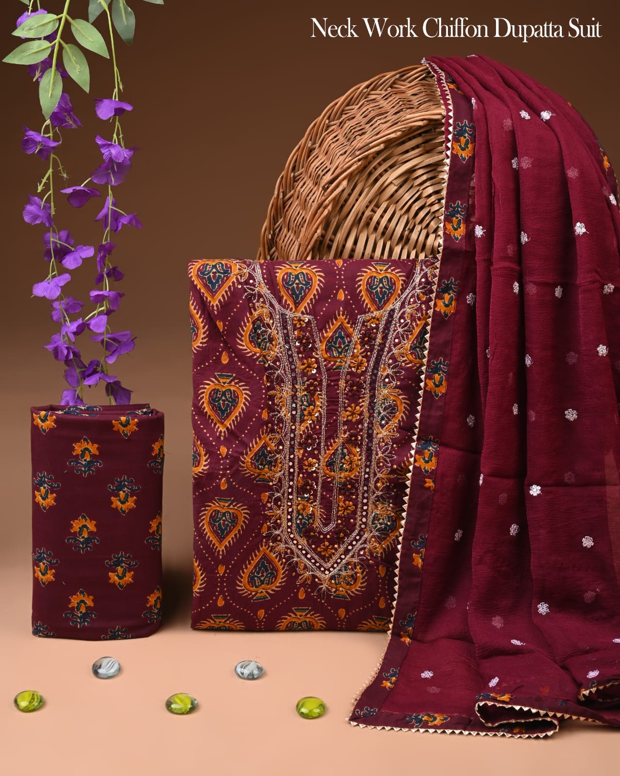 PREMIUM GOTA PATTI COTTON SUIT SET WITH CHIFFON DUPATTA