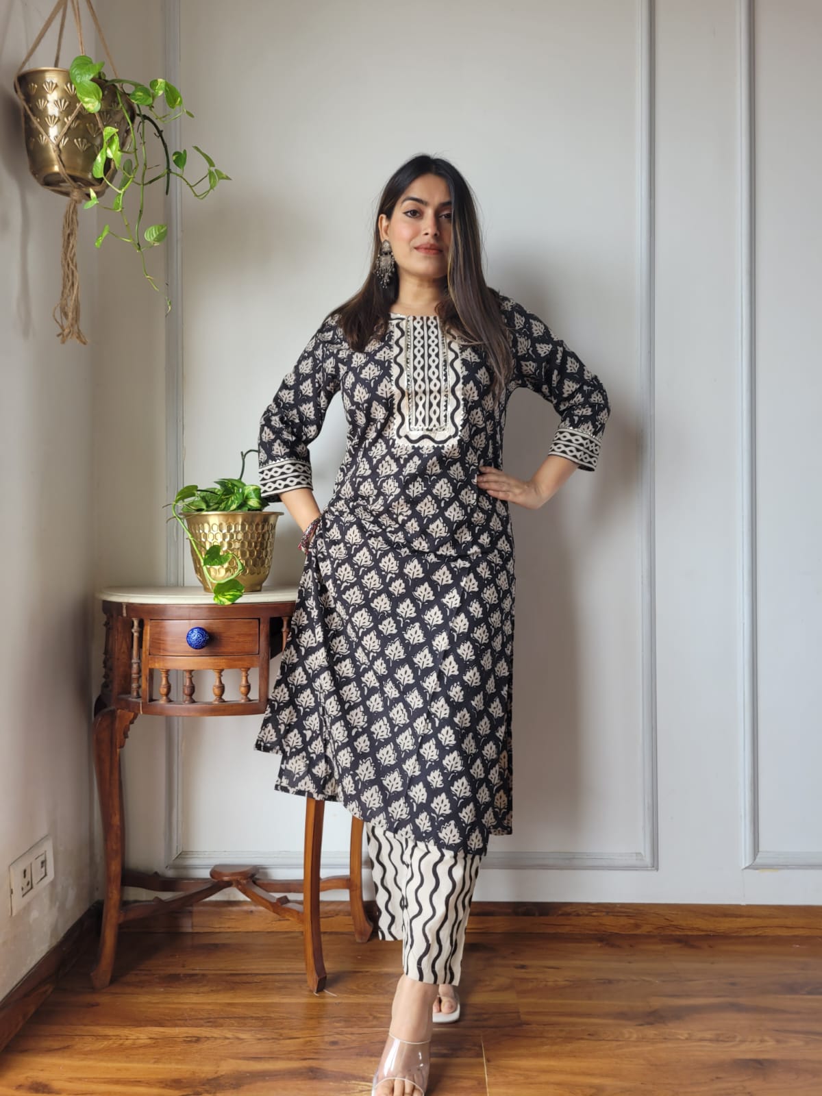 Black Traditional Cotton Kurti Pant Set for Women | Elegant Ethnic Wear