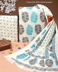 Exclusive Hand Block Cotton Suit With Cotton Dupatta