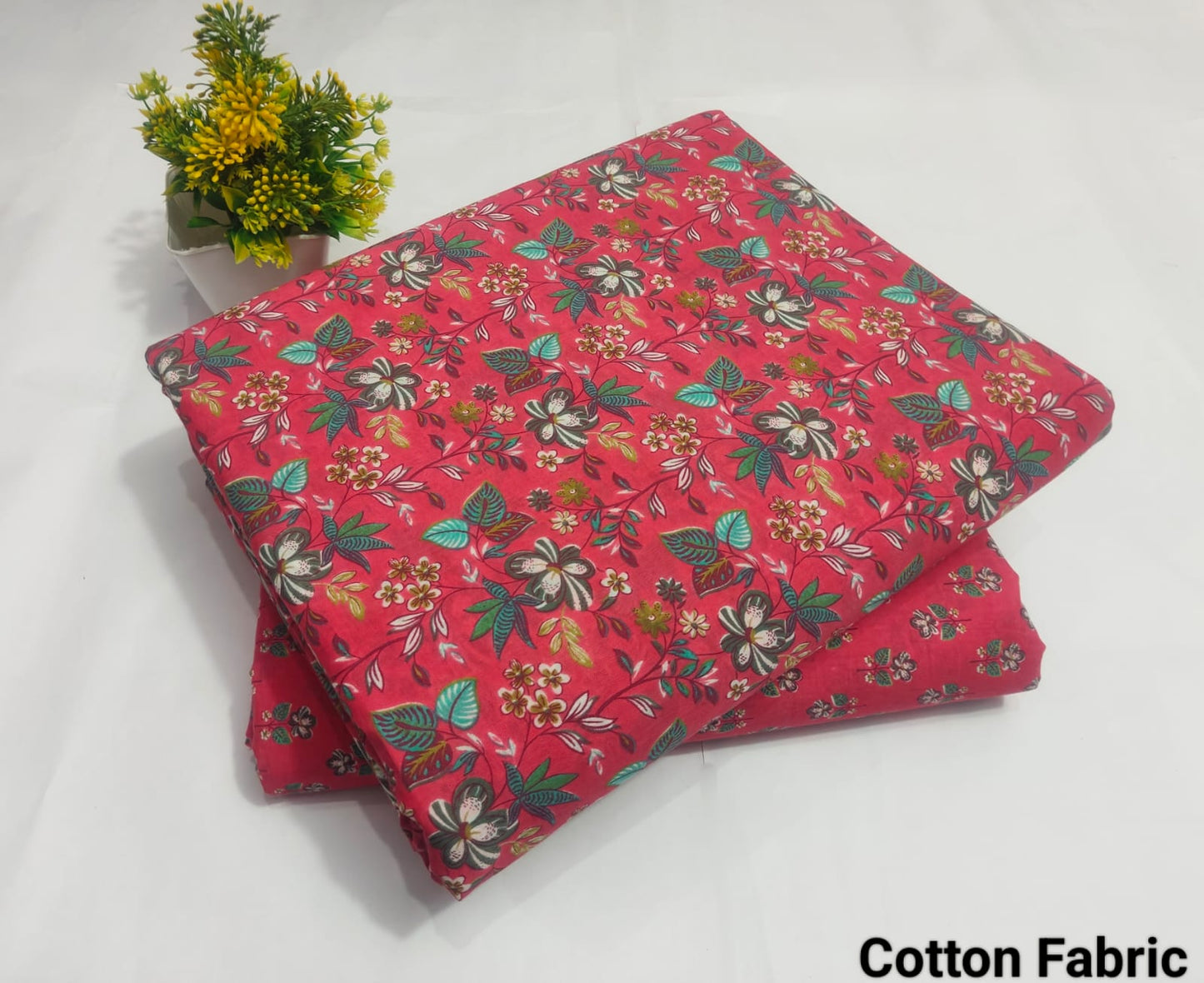 Red Floral Printed Cotton Fabric (BFTB115)