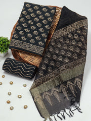 New Elegant Hand Block Printed Cotton Suit With Organza Dupatta(BFOR53)